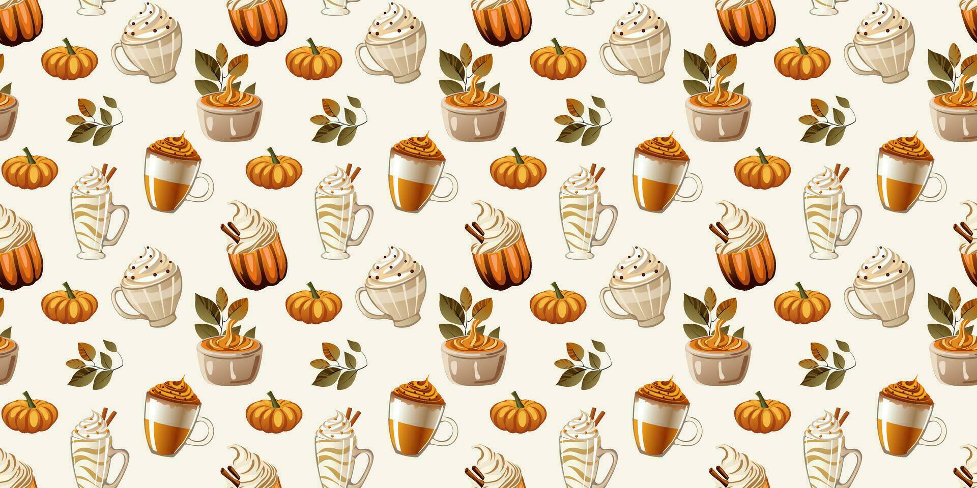 otoño sin costura modelo con bebidas y postres hogar decoración, textil diseño, envase papel, papelería, álbum de recortes, digital fondos de pantalla, sitio web antecedentes. vector ilustración.