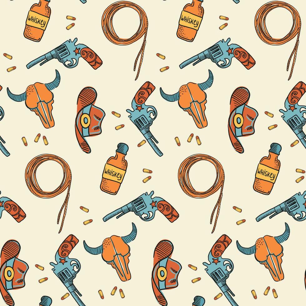 Cowboy Seamless Pattern Vector Illustration. Home decor, Textile design, Wrapping paper, Stationery, Scrapbooking, Digital wallpapers, Website backgrounds.
