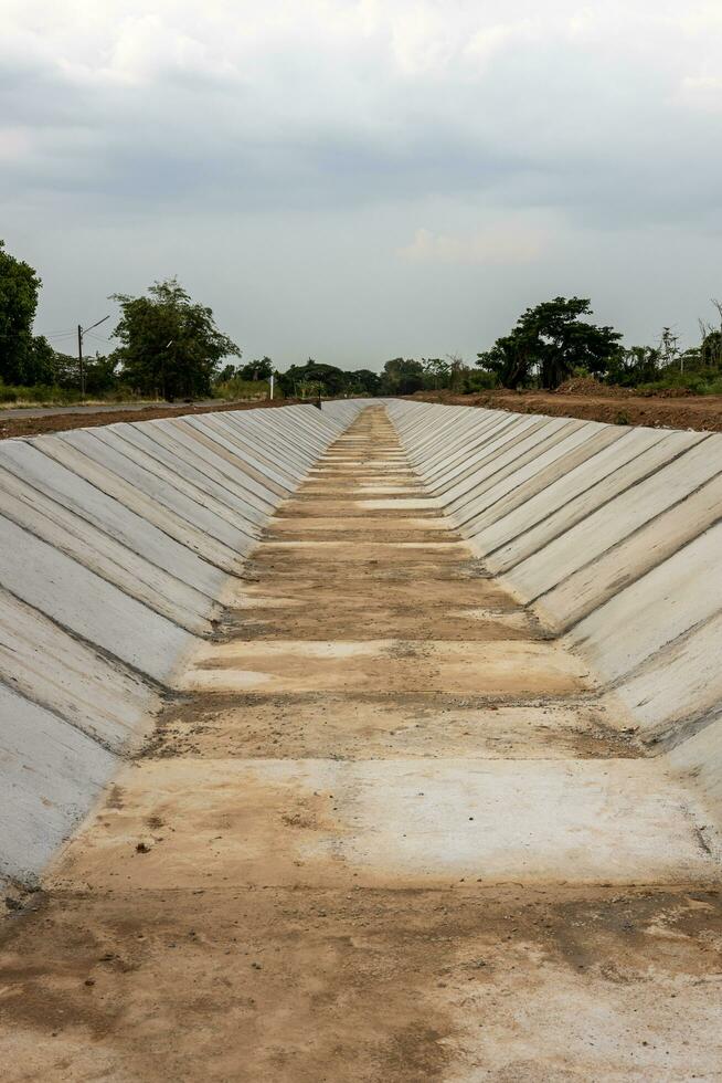 View of the concrete wall, which is built to be attached to the soil. photo