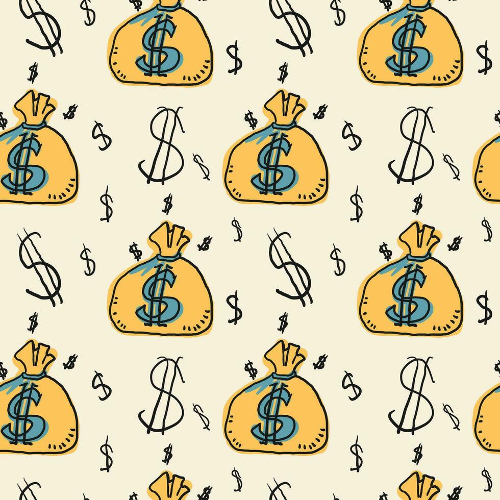Bag of money seamless pattern. Vector illustration. Home decor, Textile design, Wrapping paper, Stationery, Scrapbooking, Digital wallpapers, Website backgrounds.