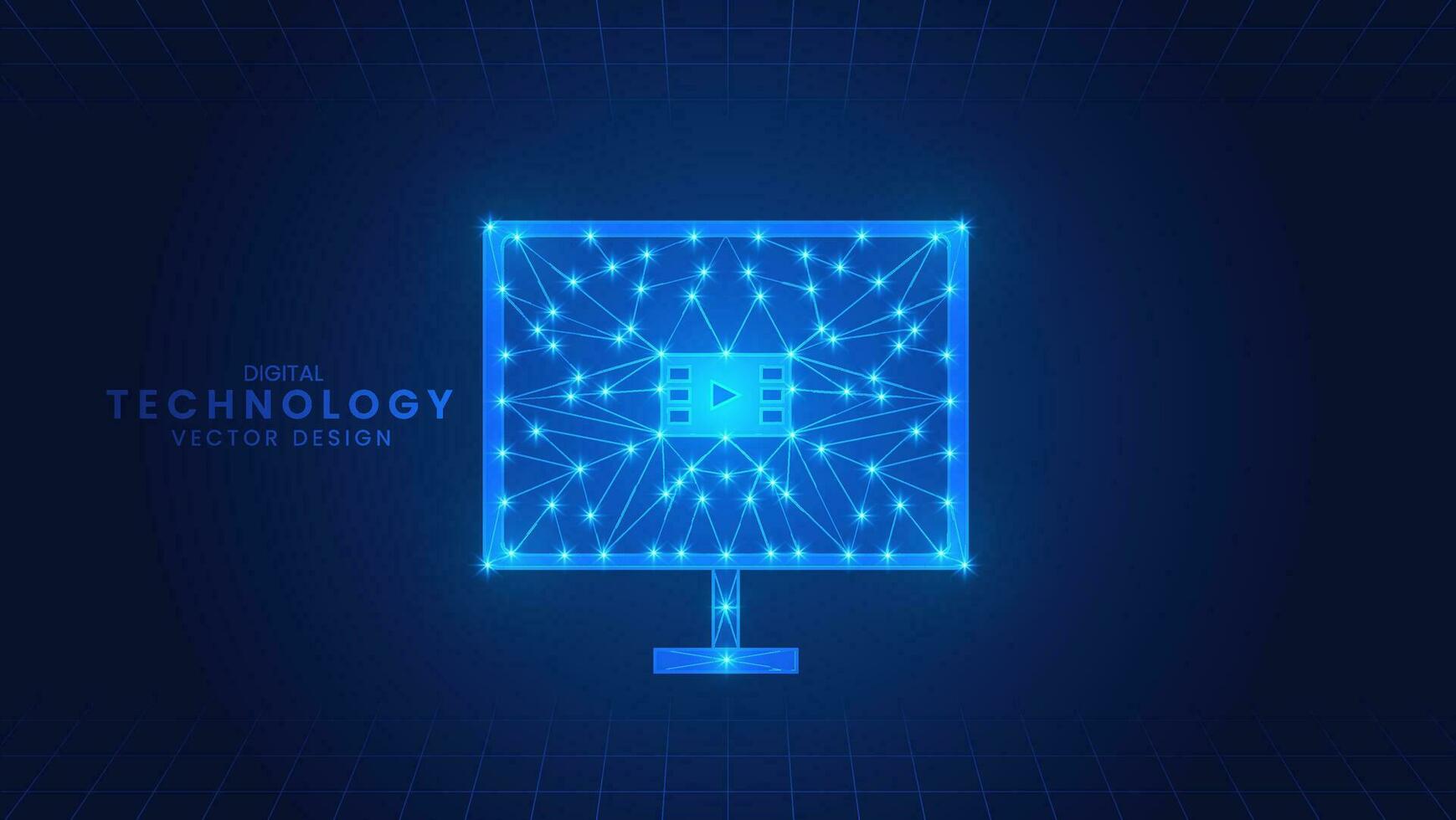 Polygon computer monitor. Video content creator. Low Poly wireframe style vector