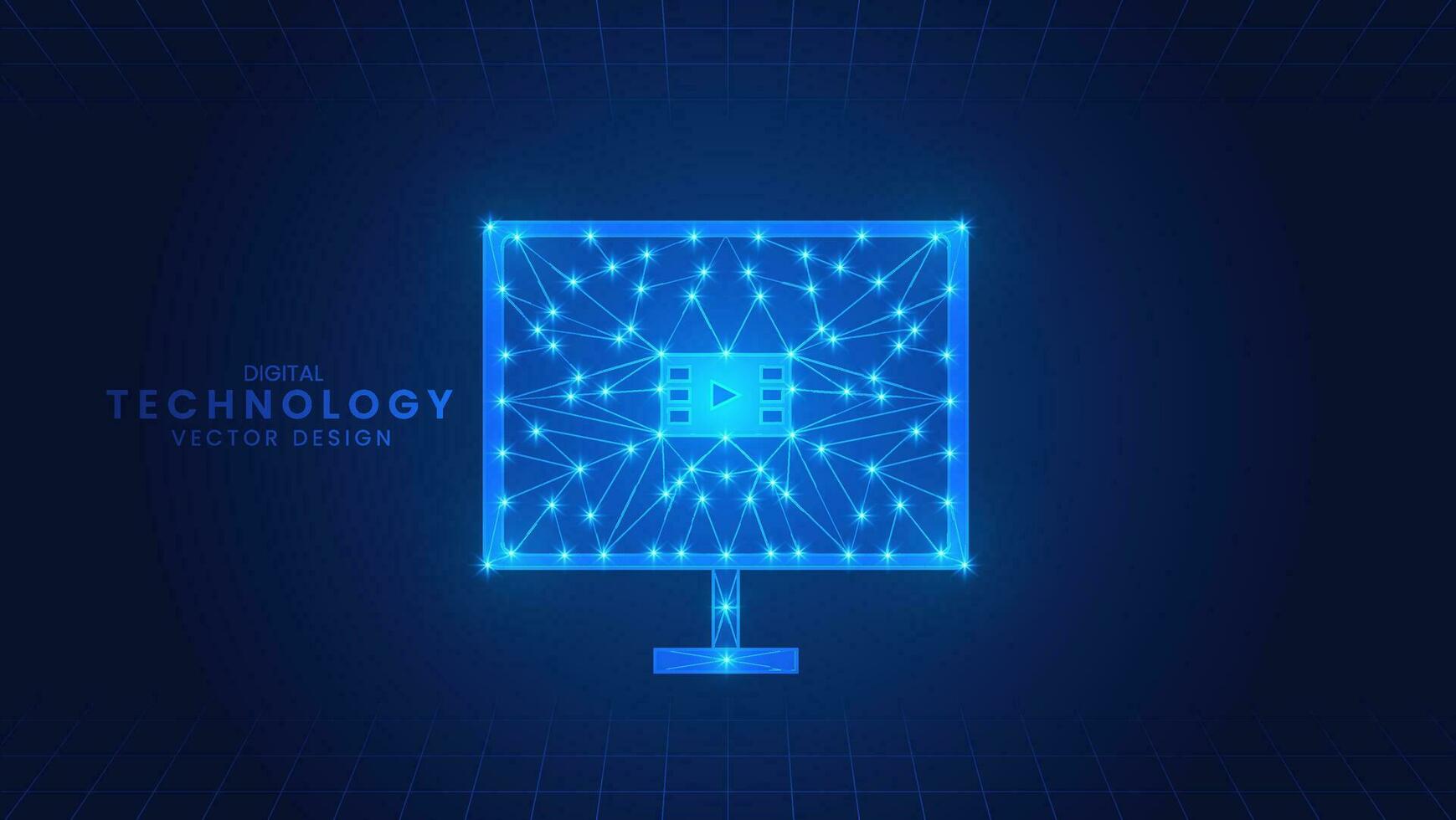 Polygon computer monitor. Video content creator. Low Poly wireframe style vector