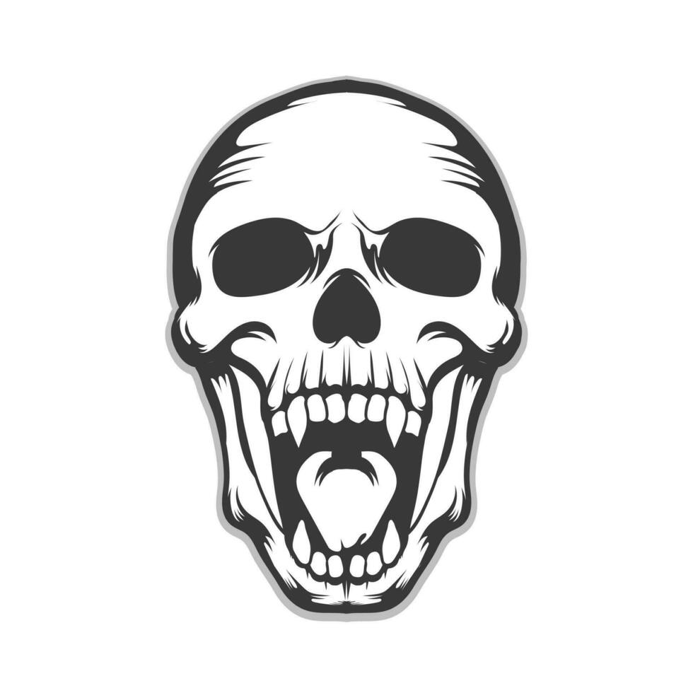 Human skull open big mouth and teeth also two big teeth vectro design vector