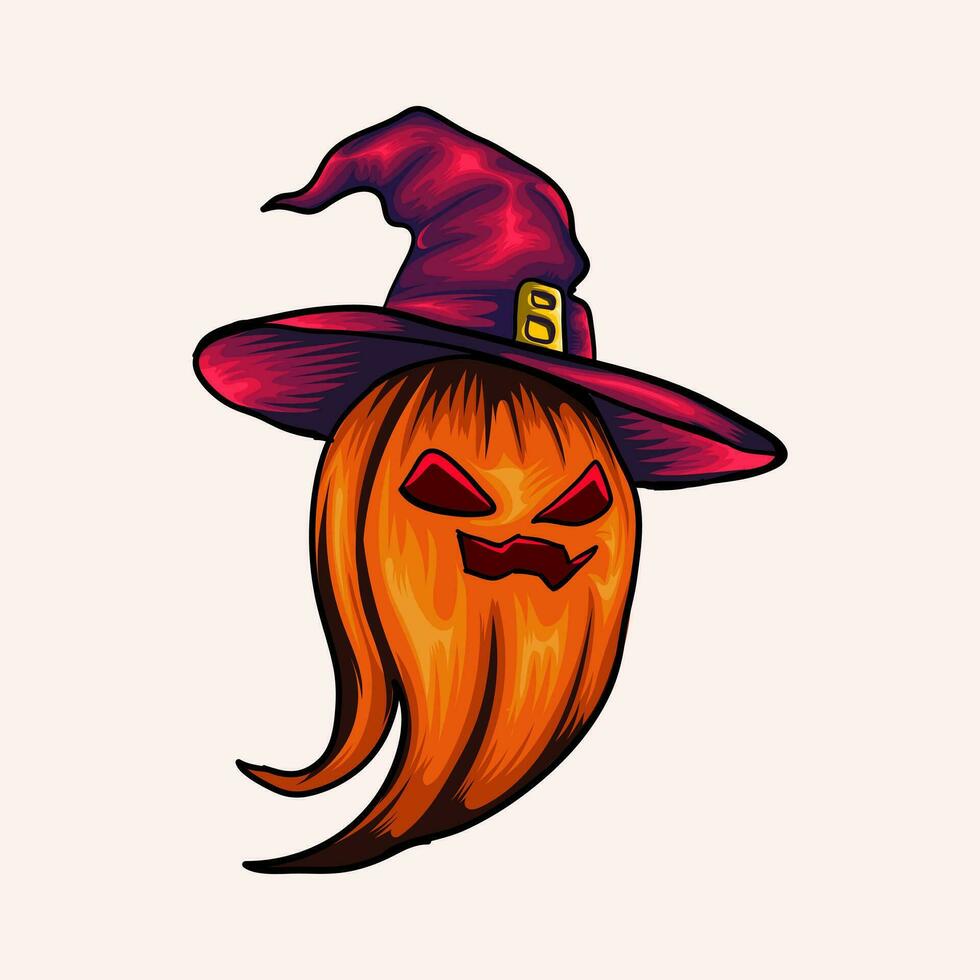 Víspera de Todos los Santos pumking fantasma vestir sombrero vector ilustración