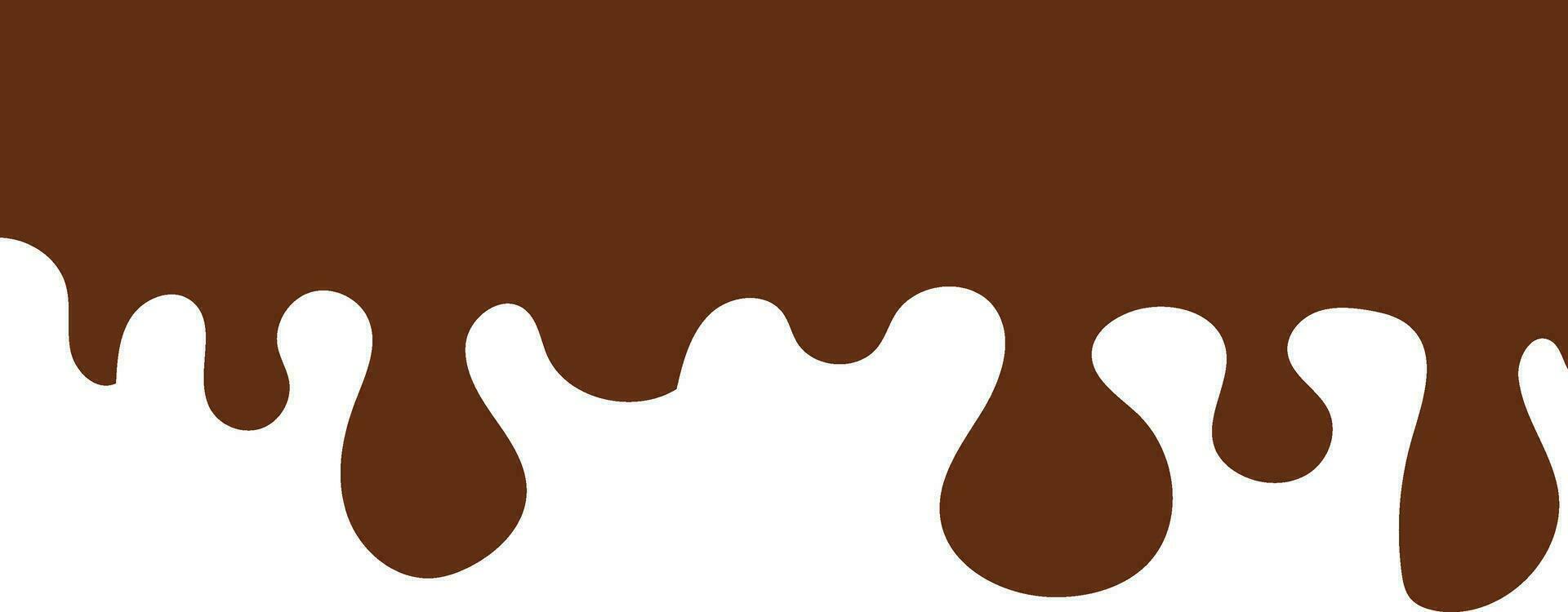 Melted chocolate drip. Flowing melted chocolate cartoon vector illustration. Abstract fluid chocolate background.