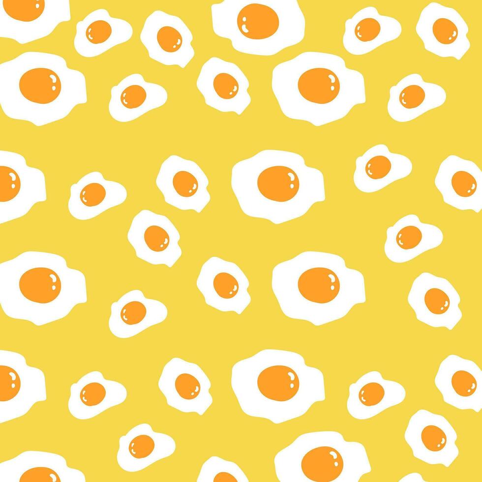 Fried Eggs Pattern. Vector Seamless Fried Eggs Pattern or Wallpaper. Morning breakfast seamless pattern with fried eggs.  Cartoon illustration on blue background. Vector background for textile.