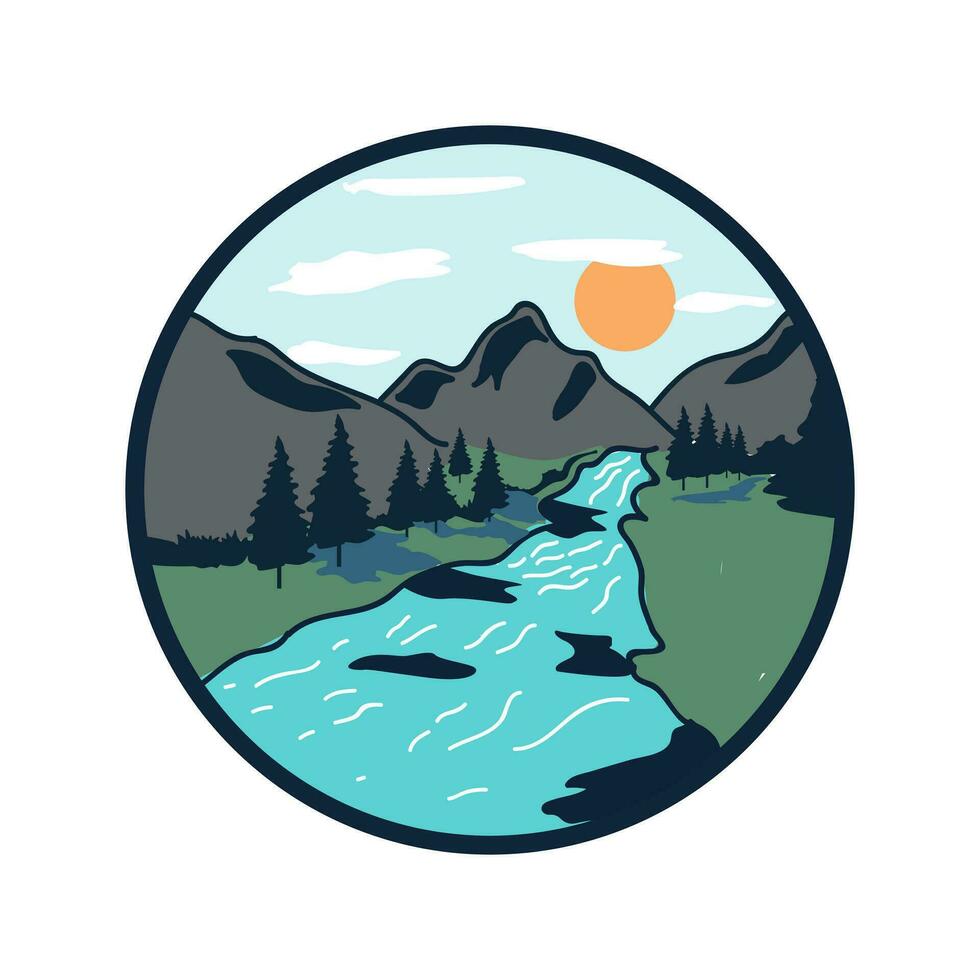 Camping and sunrise graphic illustration. Camping outdoor and adventure illustration vector. Camping and sunrise graphic illustration vector art t-shirt design. Camping with beauty view of mountains