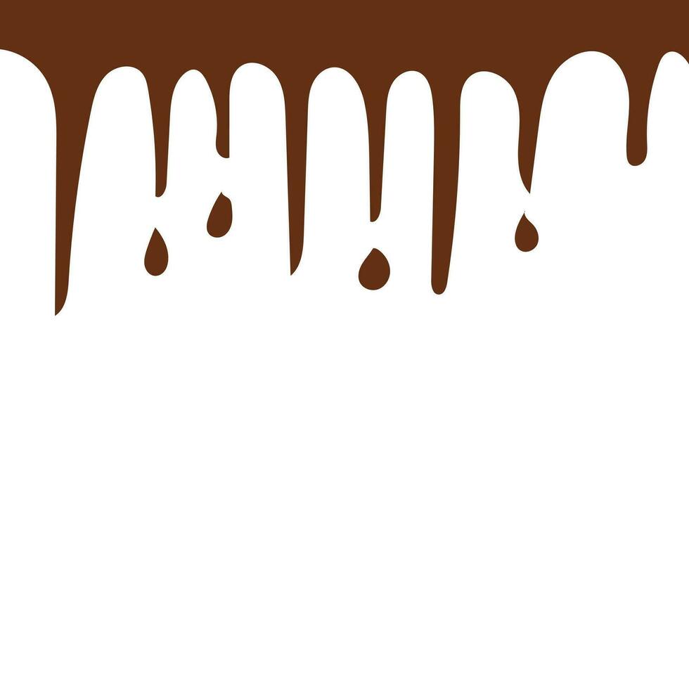Melted chocolate drip. Flowing melted chocolate cartoon vector illustration. Abstract fluid chocolate background.