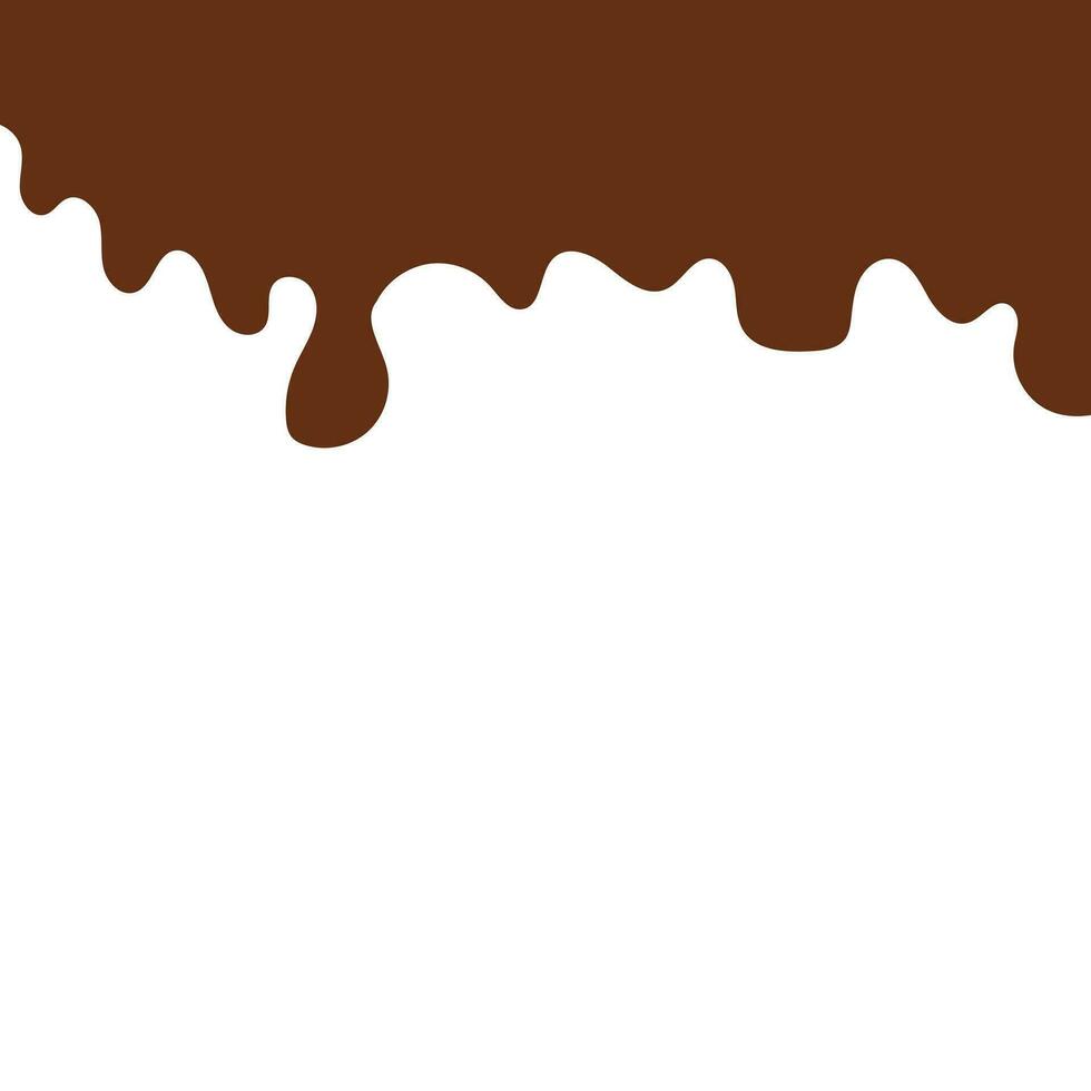 Melted chocolate drip. Flowing melted chocolate cartoon vector illustration. Abstract fluid chocolate background.