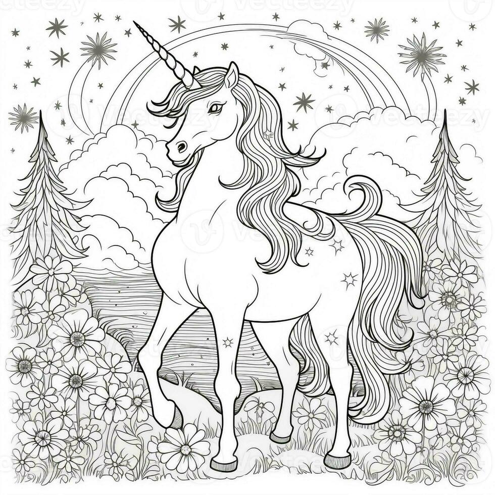 Unicorn Coloring Pages Cartoon Style photo