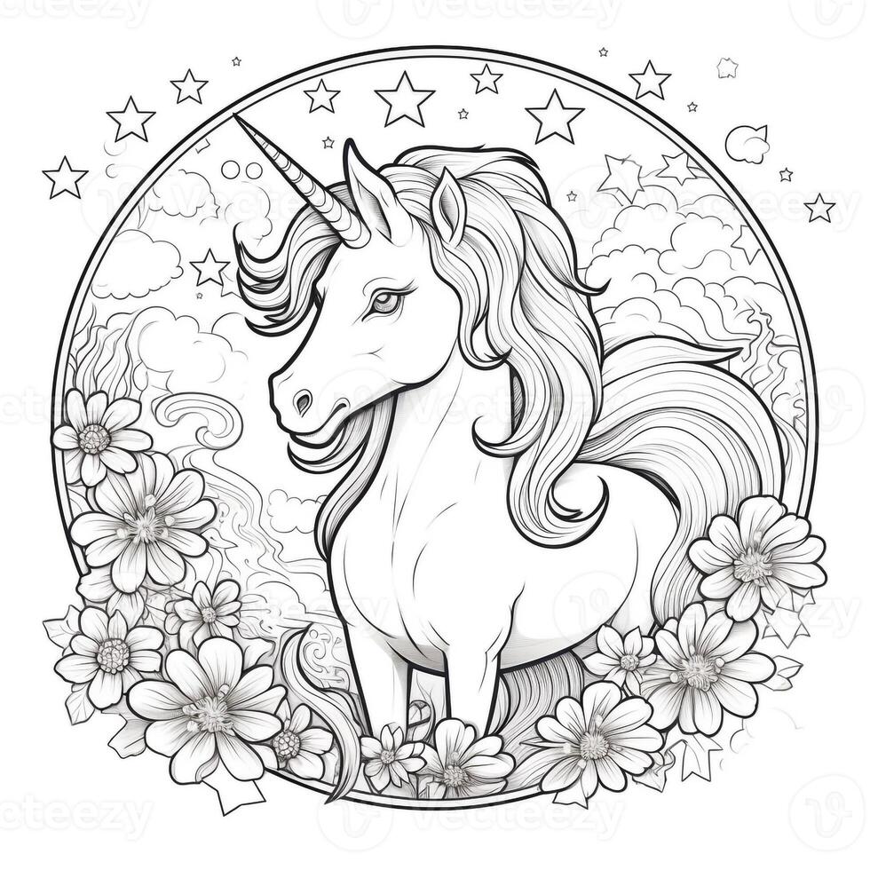 Unicorn Coloring Pages Cartoon Style photo