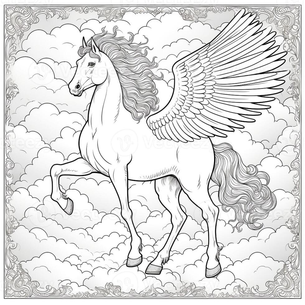 Nouveau Art Pegasus Coloring Pages photo