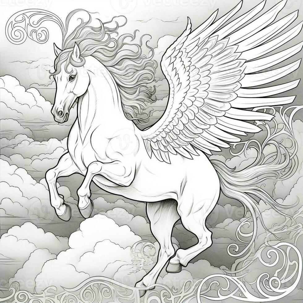 Nouveau Arte Pegaso colorante paginas foto