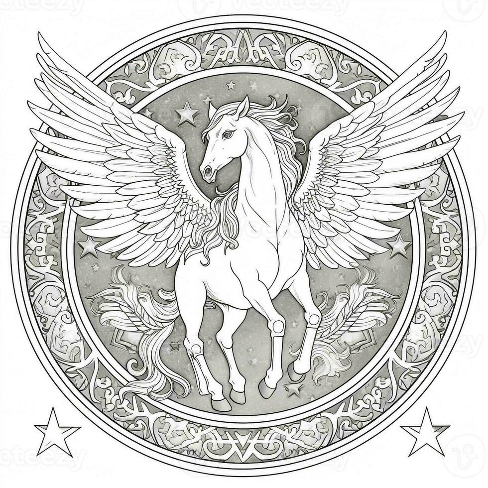 Nouveau Art Pegasus Coloring Pages photo