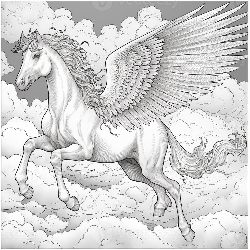 Nouveau Art Pegasus Coloring Pages photo