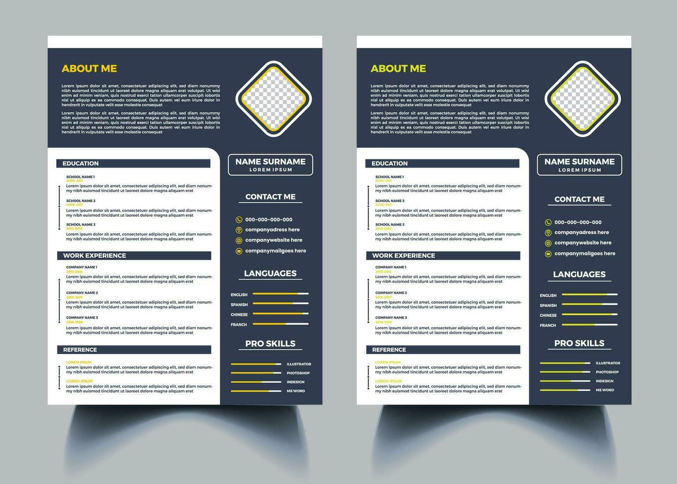 Professional modern and clean double pages resume template, CV layout design with mockup free Vector