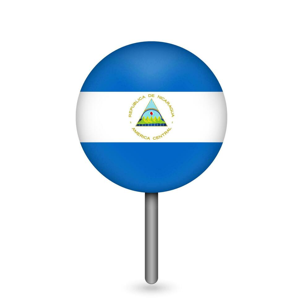 Map pointer with contry Nicaragua. Nicaragua flag. Vector illustration.