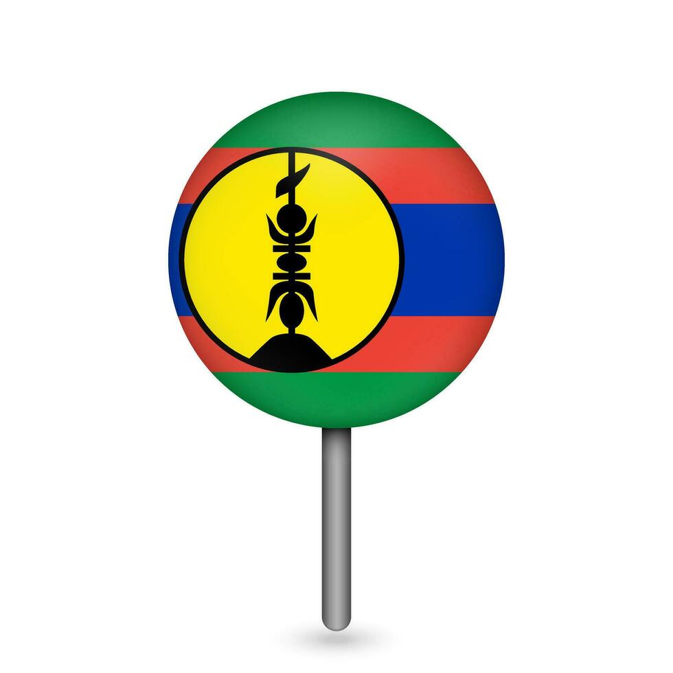 Map pointer with contry New Caledonia. New Caledonia flag. Vector illustration.