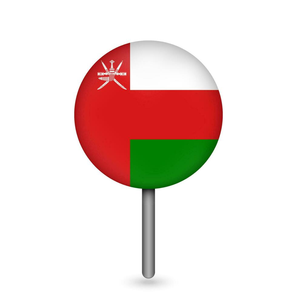 Map pointer with contry Oman. Oman flag. Vector illustration.