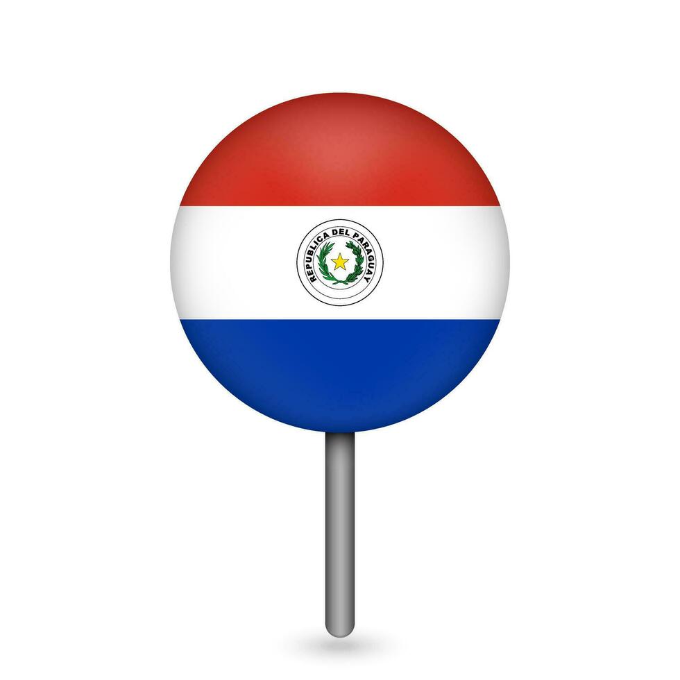 Map pointer with contry Paraguay. Paraguay flag. Vector illustration.