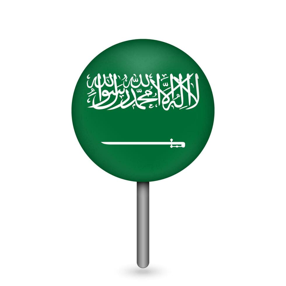 Map pointer with contry Saudi Arabia. Saudi Arabia flag. Vector illustration.