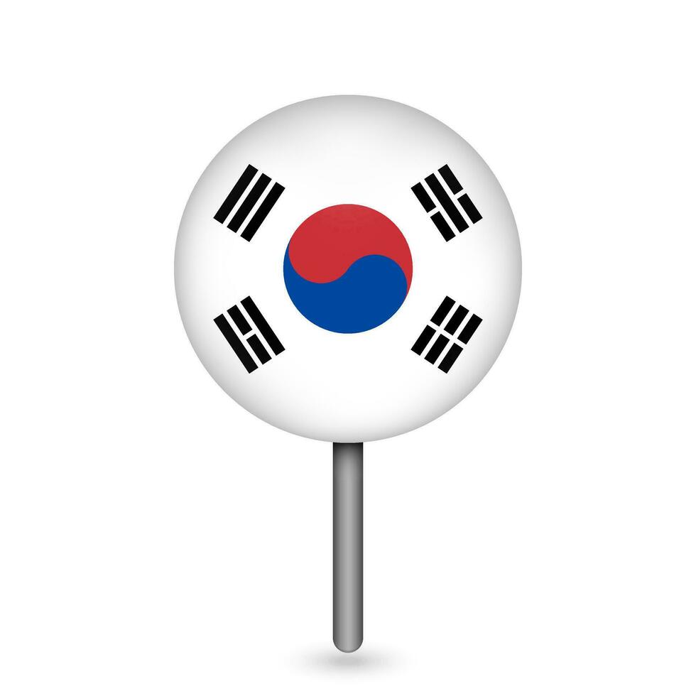 puntero del mapa con país corea del sur. bandera de corea del sur. ilustración vectorial vector