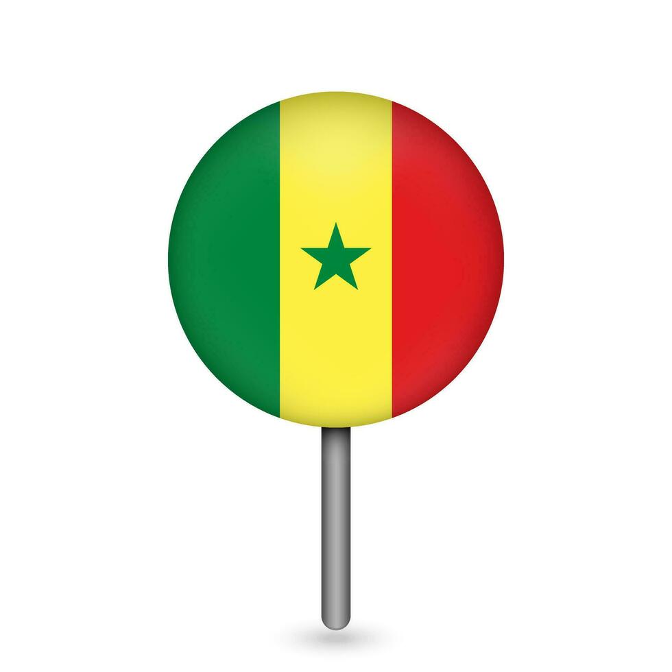 Map pointer with contry Senegal. Senegal flag. Vector illustration.