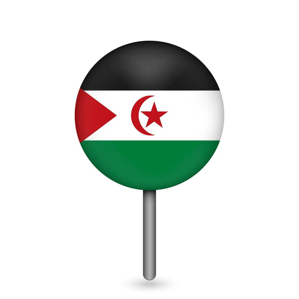 Map pointer with contry Sahrawi Arab Democratic Republic. Sahrawi Arab Democratic Republic flag. Vector illustration.