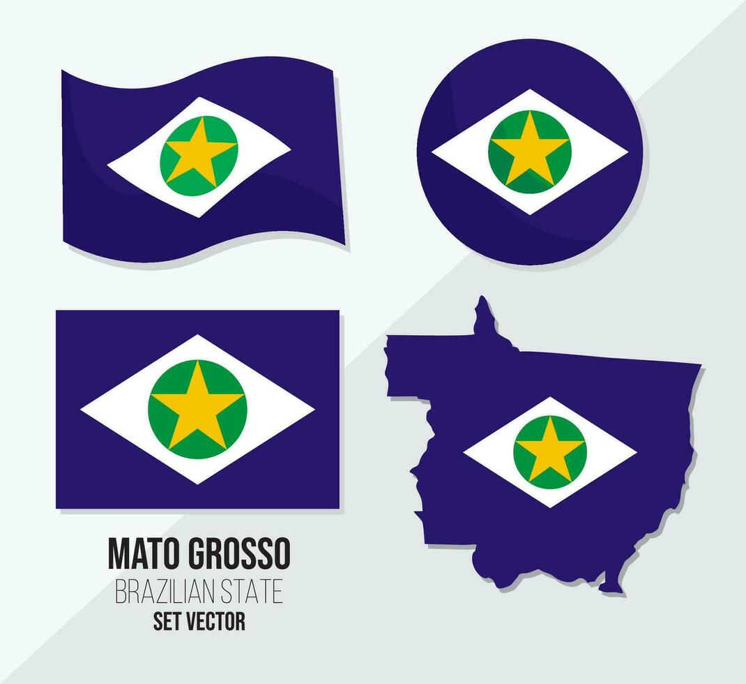 Mato Grosso Brazil state vector set flag symbol map and circle flag