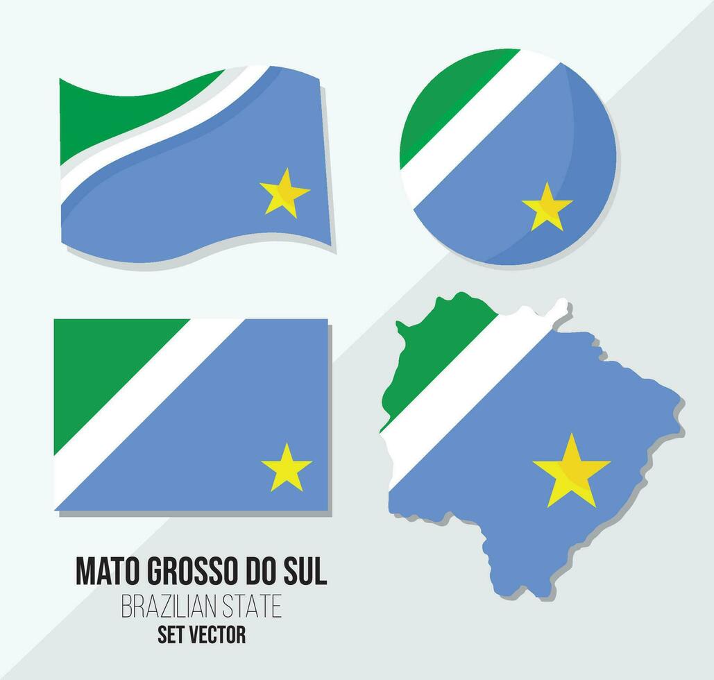 Mato Grosso do Sul Brazil state vector set flag symbol map and circle flag