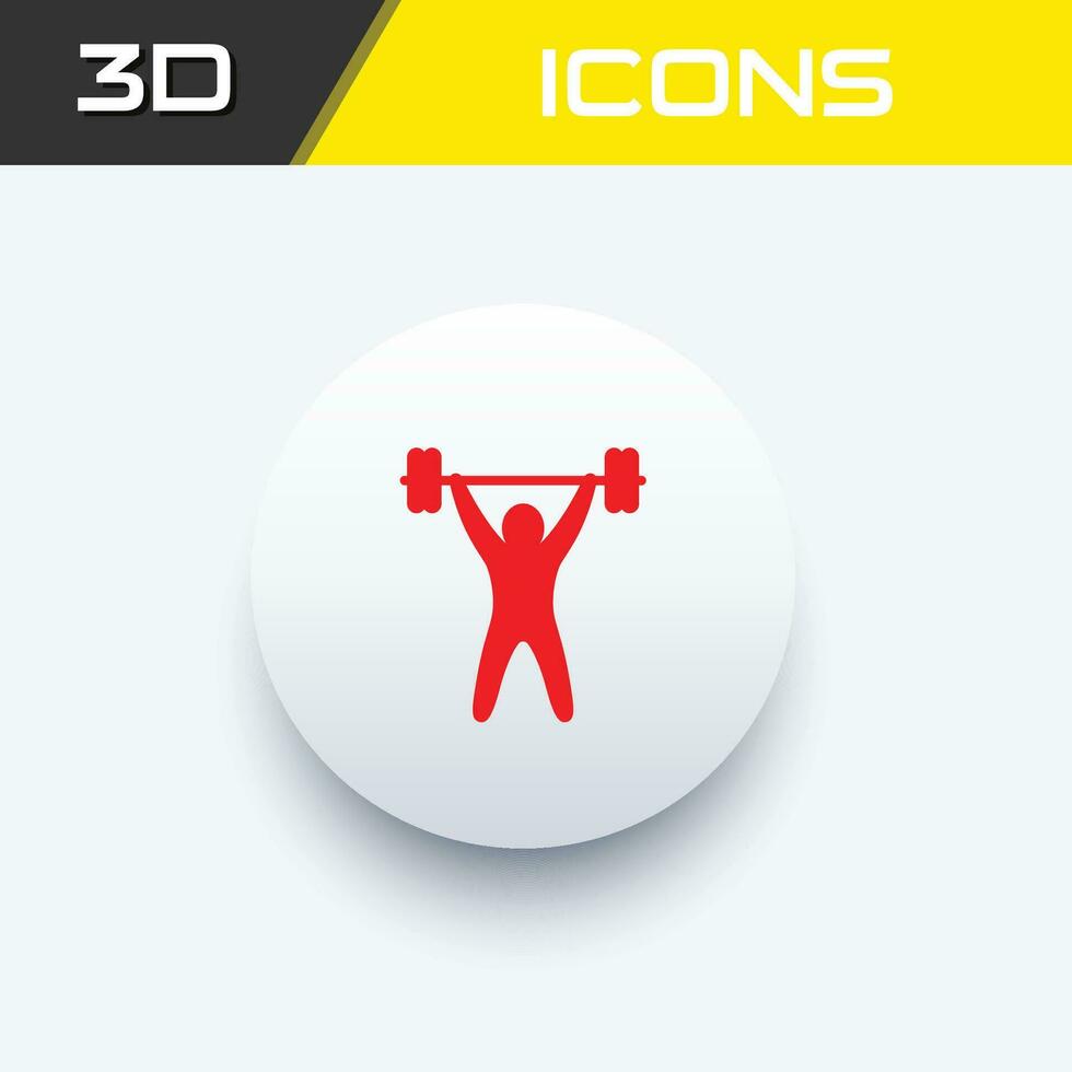 Lifting weights icon, bodybuilding fitness body building 3D icon vector