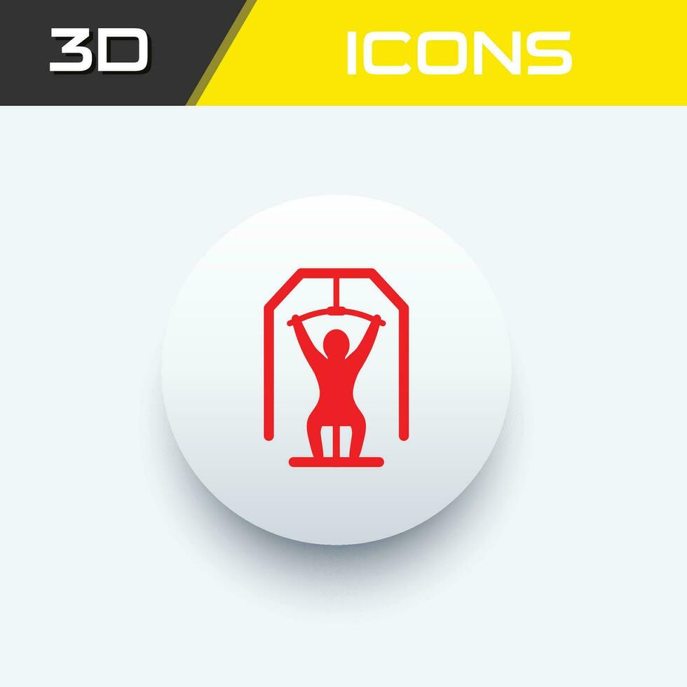 Gym exercise icon, workout fitness body building 3D icon vector