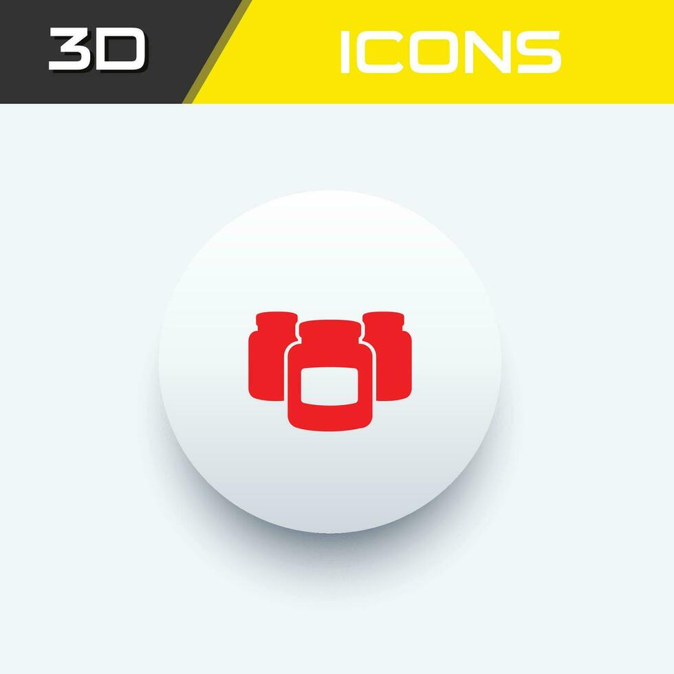 Suppliment and weight gain icon, Protein supplements fitness body building 3D icon vector