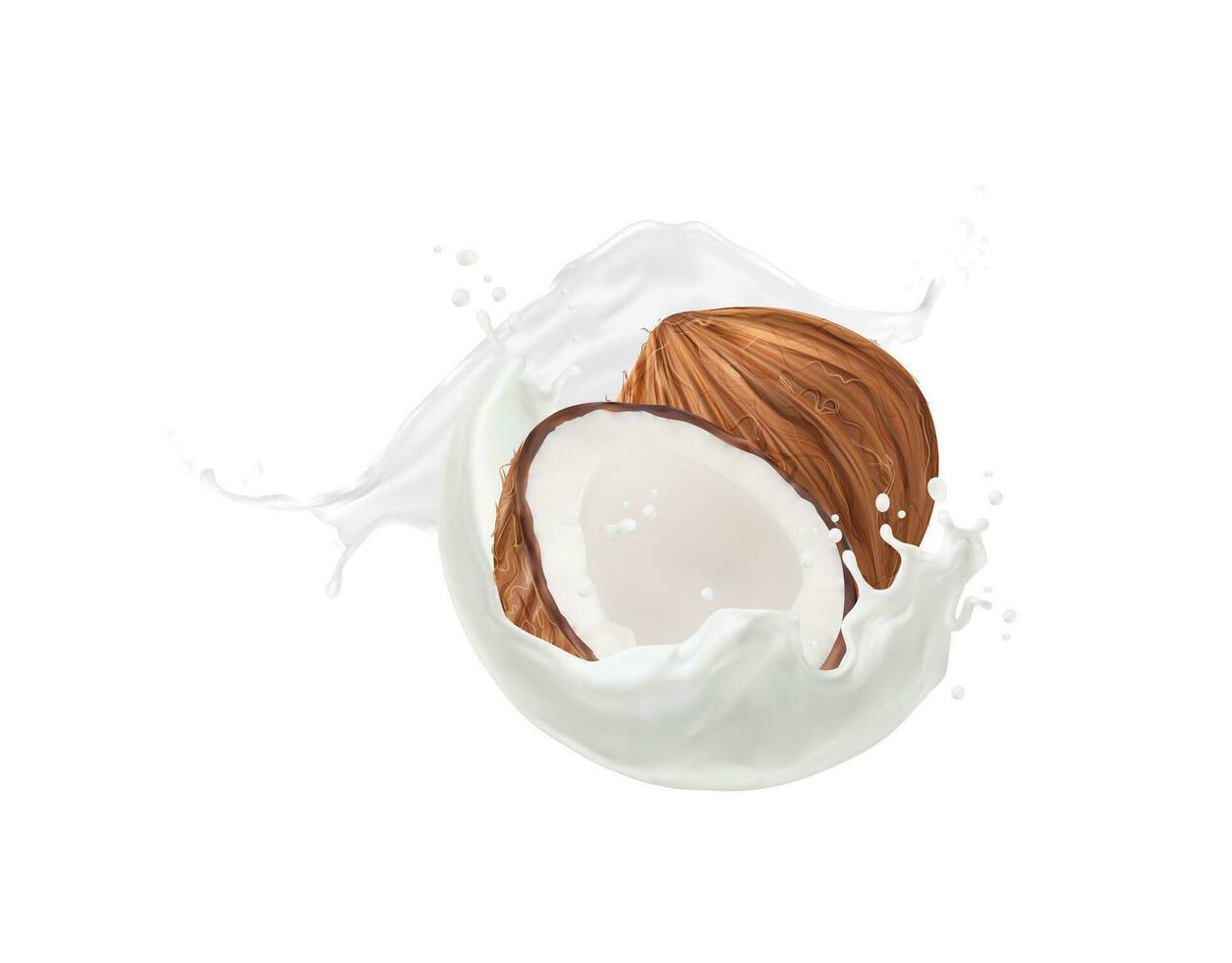 realista blanco Coco Leche bebida y chapoteo vector