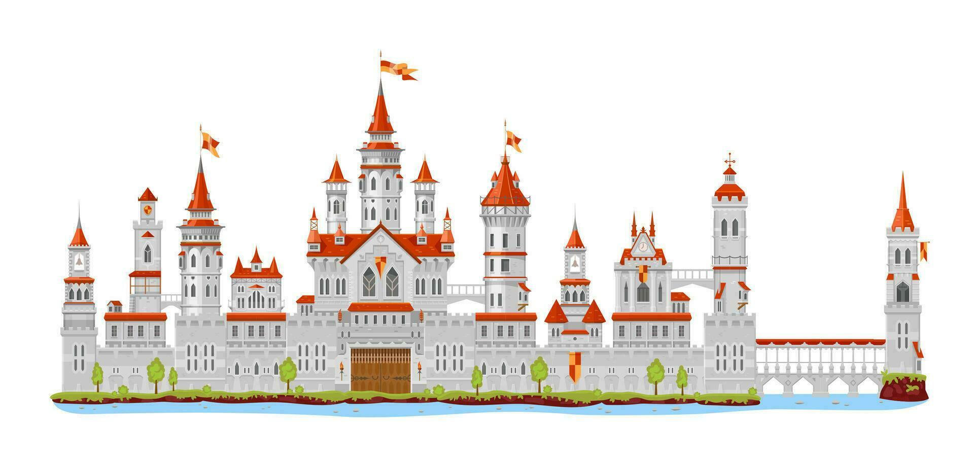 Medieval fortress castle tower turret, palace gate 26836013 Vector