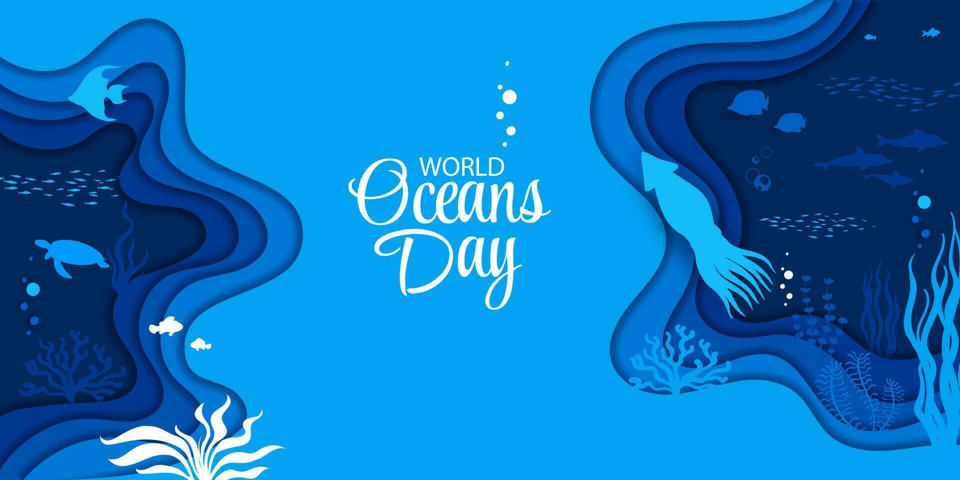 World ocean day sea paper cut underwater landscape vector