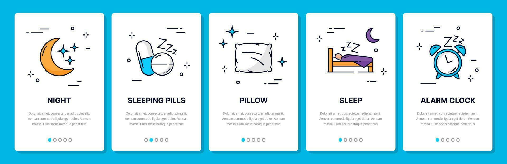 Sleep line icons, mobile app onboarding screen vector