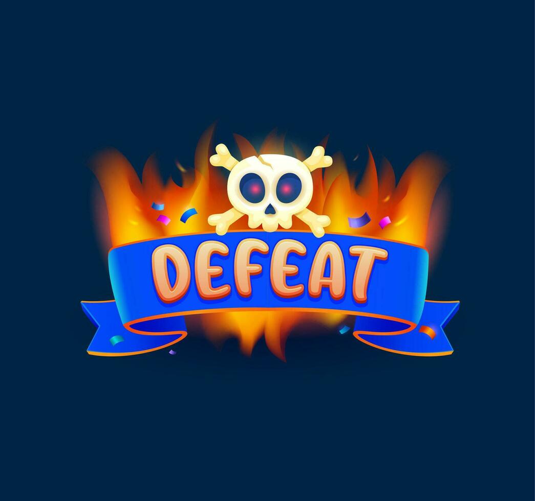 Defeat game badge, ui vector banner with skull