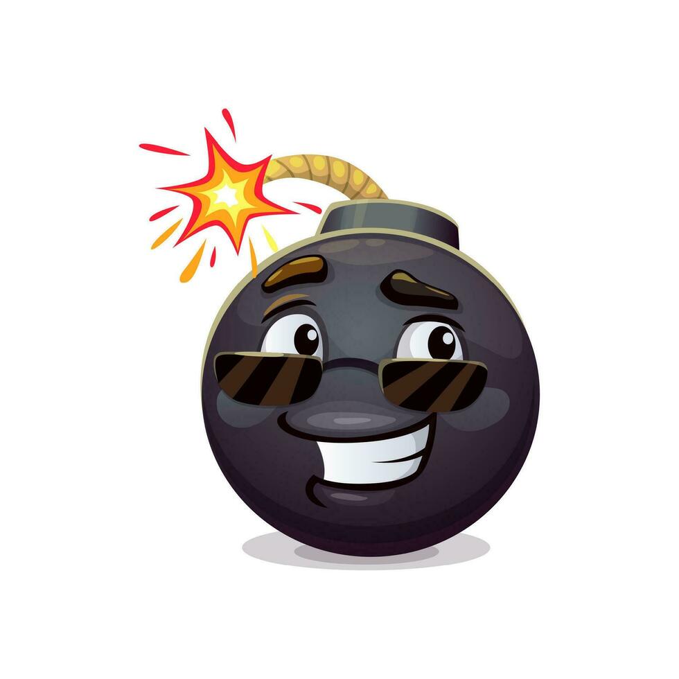 Cartoon smiling bomb character wearing sunglasses vector