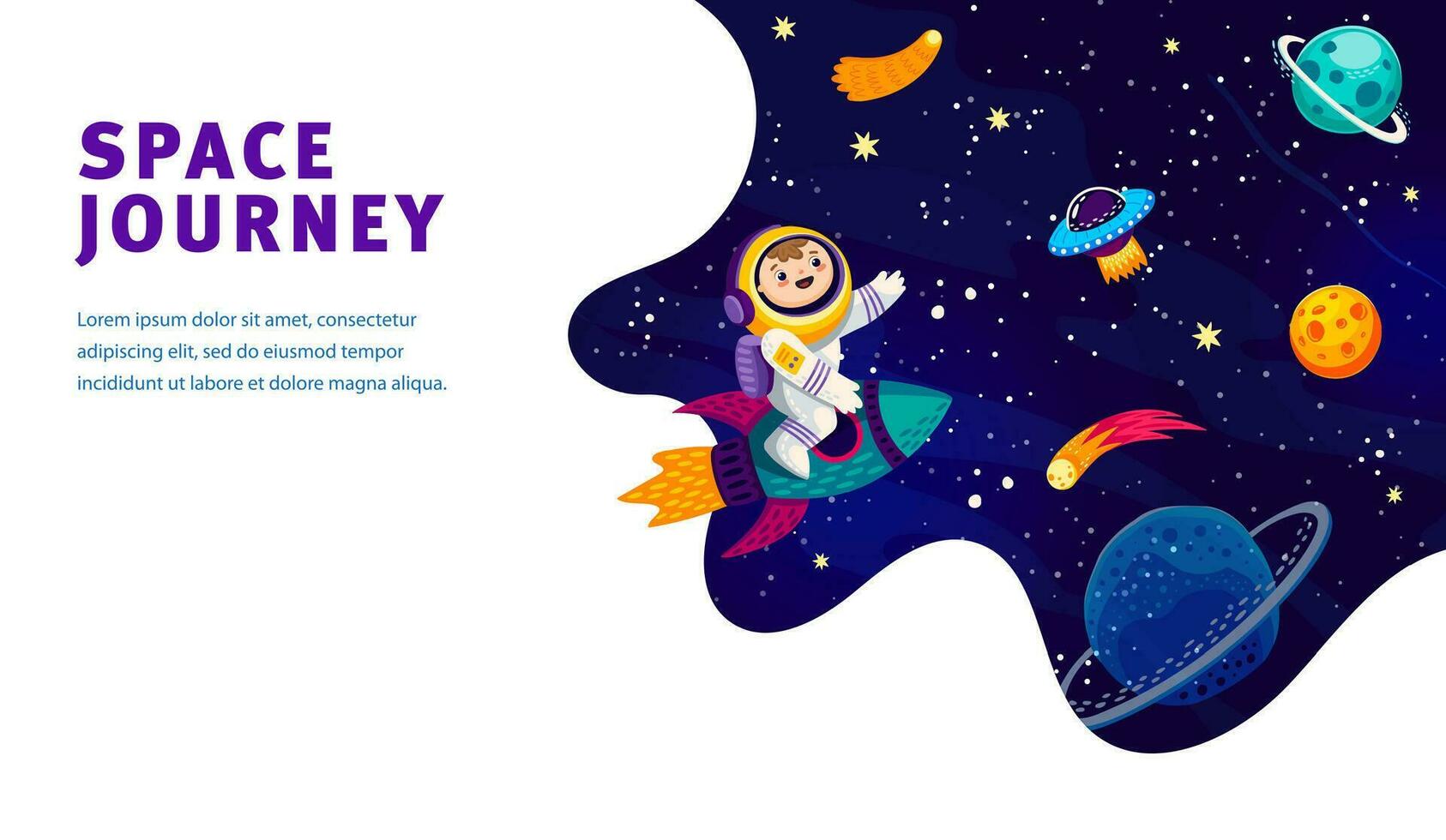 Landing page with kid astronaut on space rocket vector