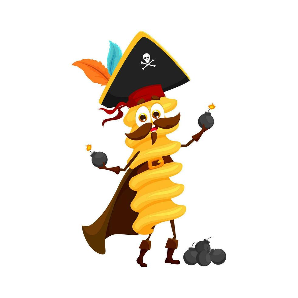 Cartoon Fusilli italian pasta pirate character vector