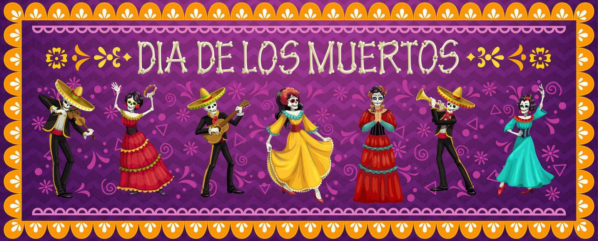 Mexican dead day characters, mariachi and Catrin vector