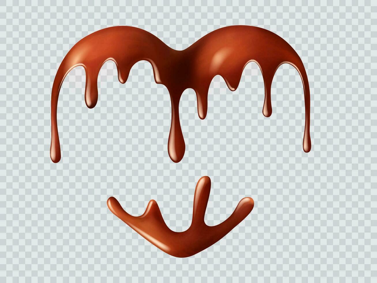 Chocolate melt heart, sweet candy dessert for love vector