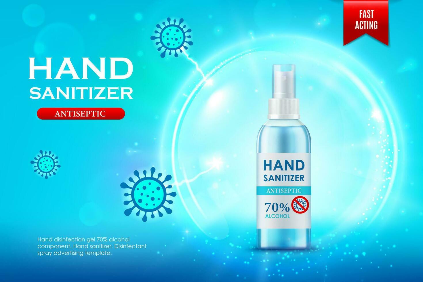Realistic hand sanitizer spray bottle, antiseptic vector