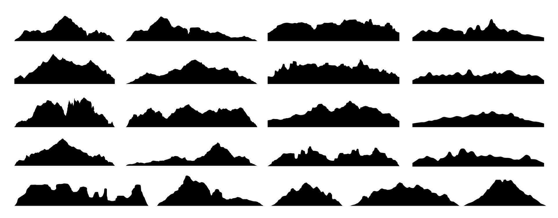 negro rock colina y montaña siluetas paisaje vector