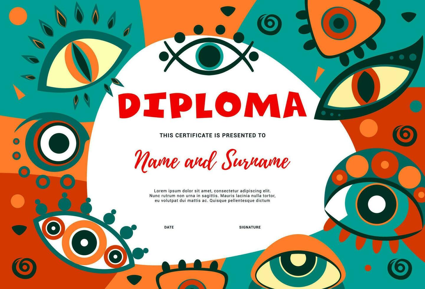 niños mago o bruja diploma, mágico mal ojos vector