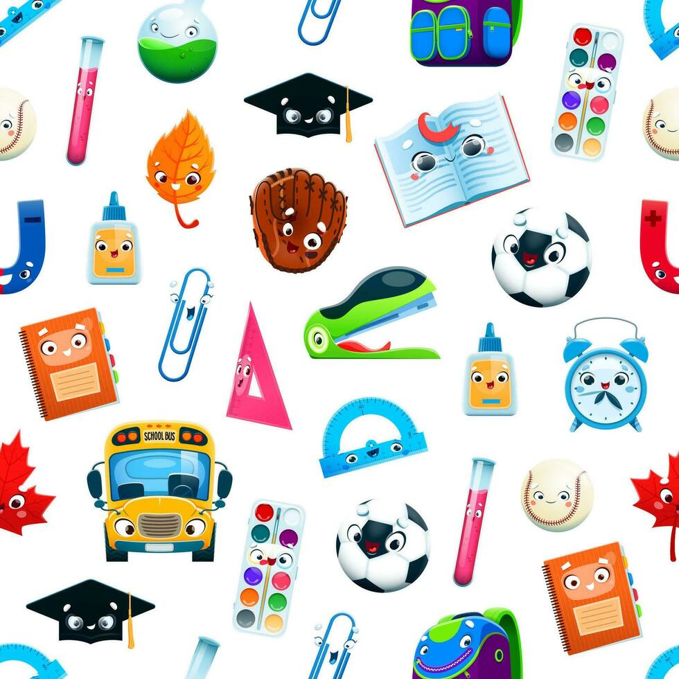 Cartoon school characters seamless pattern vector