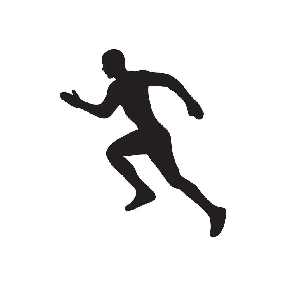 Running side view vector silhouette. Sprinting man vector silhouette.  Runner starts running.