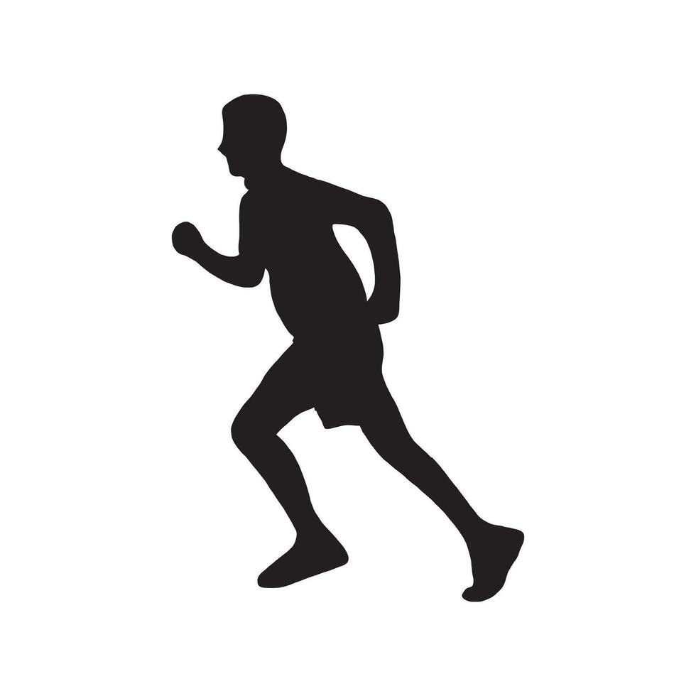 Running side view vector silhouette. Sprinting man vector silhouette.  Runner starts running.