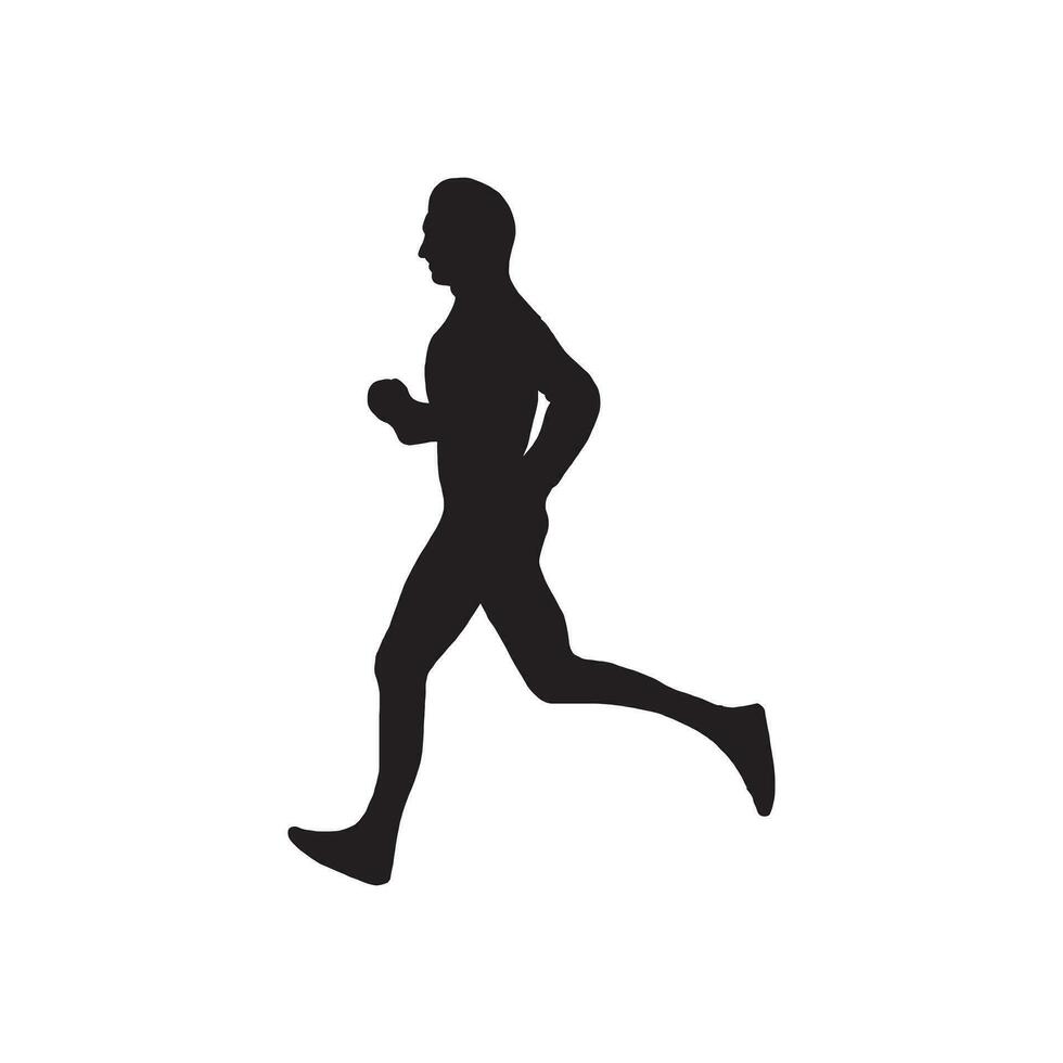 Running side view vector silhouette. Sprinting man vector silhouette.  Runner starts running.